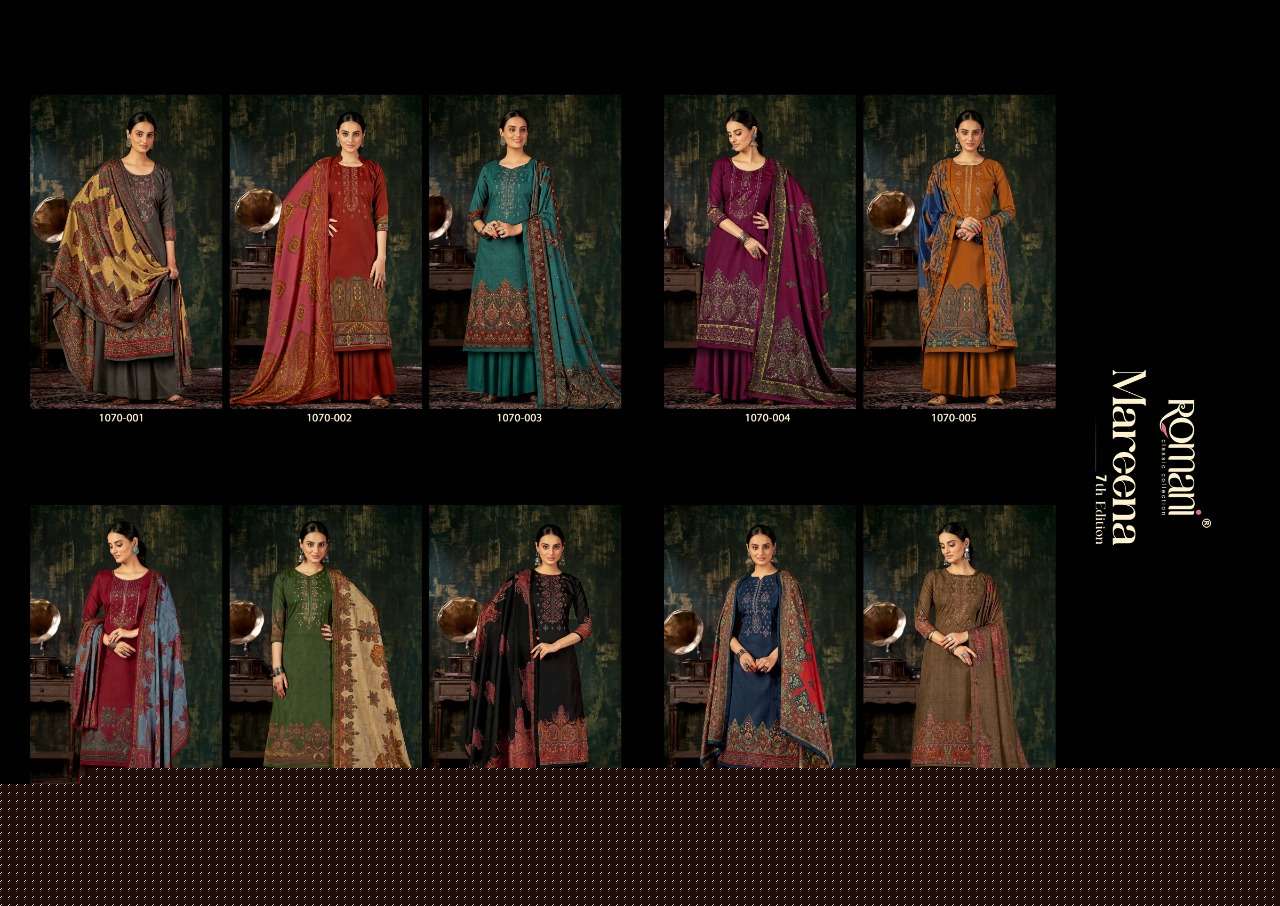 MAREENA VOL-7 BY ROMANI 1070-001 TO 1070-010 SERIES BEAUTIFUL SUITS COLORFUL STYLISH FANCY CASUAL WEAR & ETHNIC WEAR SOFT COTTON PRINT DRESSES AT WHOLESALE PRICE